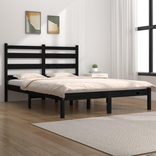 Sengeramme 135x190 cm Double massivt fyrretræ sort