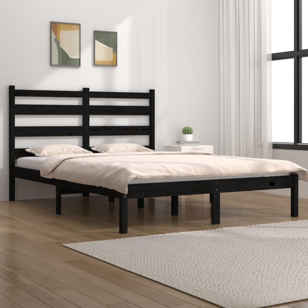 Sengeramme 135x190 cm Double massivt fyrretræ sort
