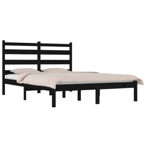 Sengeramme 140 x 190 cm i massivt fyrretræ - sort