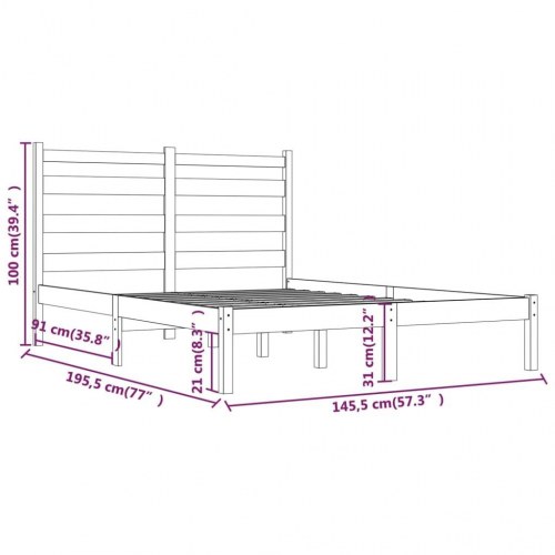 Sengeramme 140 x 190 cm i massivt fyrretræ - sort