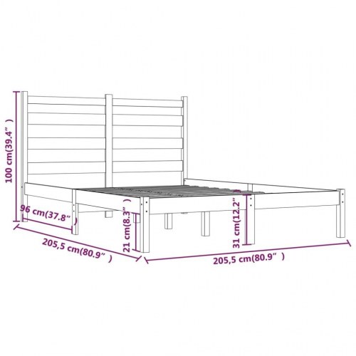 Sengeramme 200x200 cm i massivt fyrretræ - sort