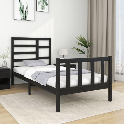 Sengeramme 90x190 cm Single massivt træ sort