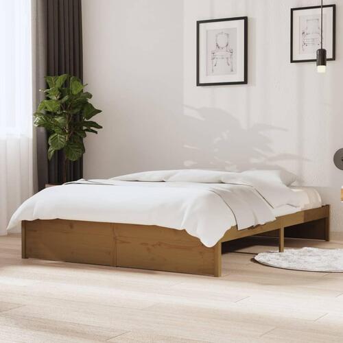 Sengeramme 135x190 cm Double massivt fyrretræ gyldenbrun