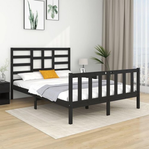 Sengeramme 135x190 cm Double massivt fyrretræ sort