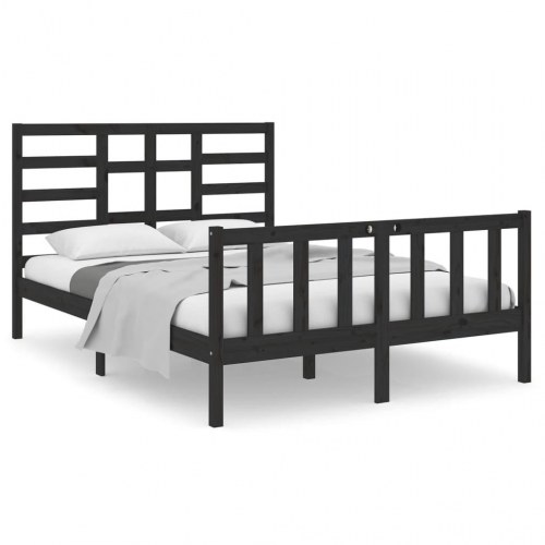 Sengeramme 140x190 cm massivt træ sort