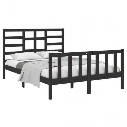 Sengeramme 140x190 cm massivt træ sort