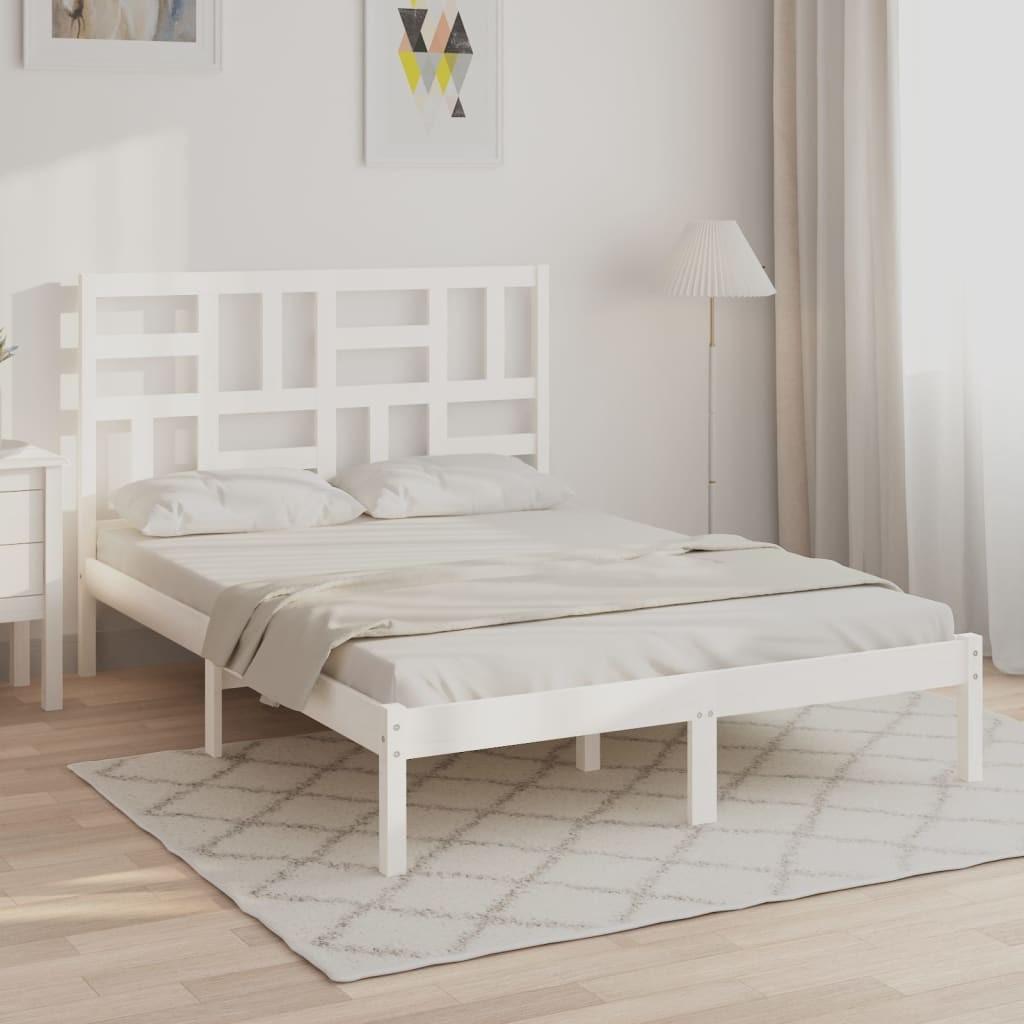 Sengeramme 140 x 190 cm i massivt fyrretræ - hvid