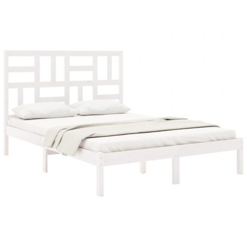 Sengeramme 140 x 190 cm i massivt fyrretræ - hvid