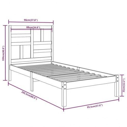 Sengeramme 90x200 cm i massivt fyrretræ - hvid