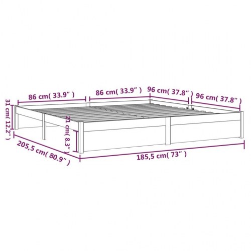 Sengestel 180x200 cm Super King massivt fyrretræ hvid