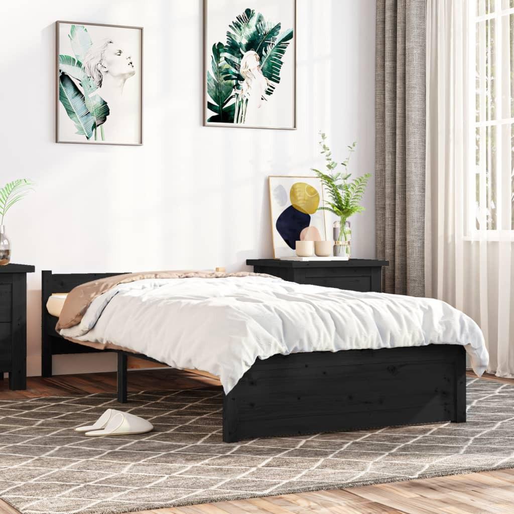 Sengeramme 90x190 cm Single massivt træ sort