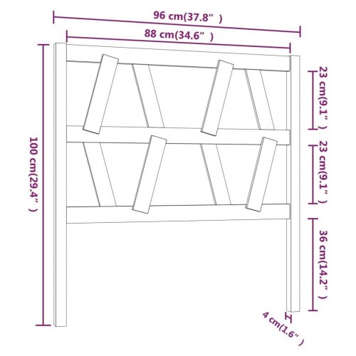Sengegavl 96 x 4 x 100 cm i massivt fyrretræ - grå