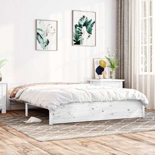 Sengeramme 140 x 190 cm i massivt fyrretræ - hvid