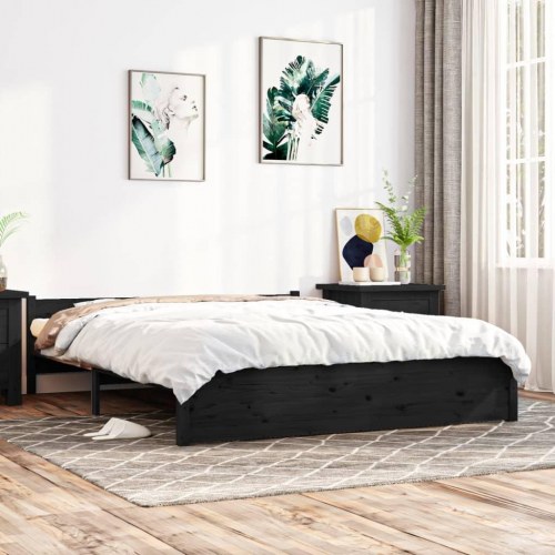 Sengeramme 140 x 190 cm i massivt fyrretræ - sort