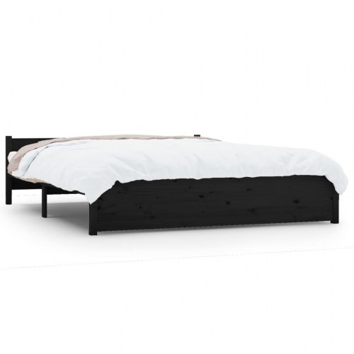 Sengeramme 140 x 190 cm i massivt fyrretræ - sort