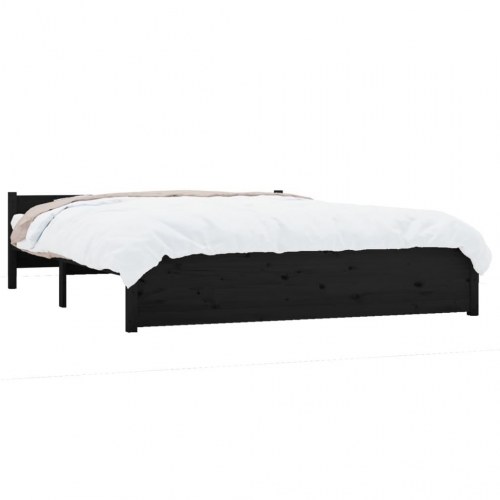 Sengeramme 140 x 190 cm i massivt fyrretræ - sort