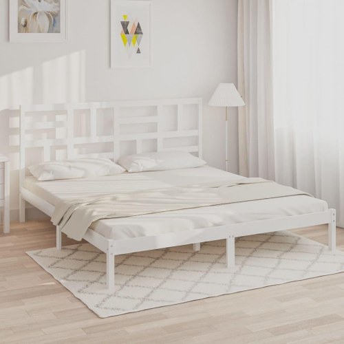 Sengeramme 200x200 cm i massivt fyrretræ - hvid