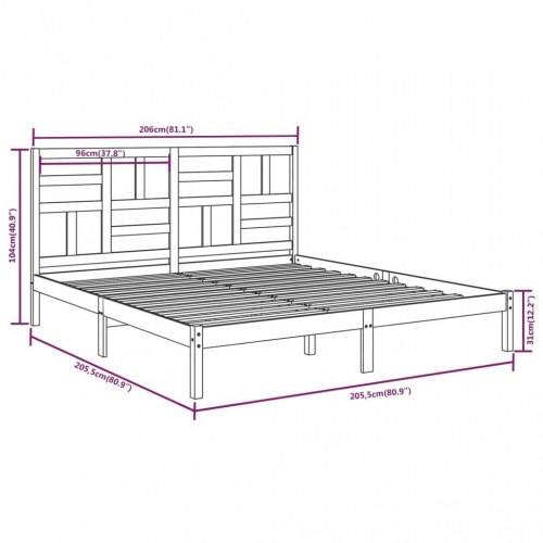 Sengeramme 200x200 cm i massivt fyrretræ - hvid