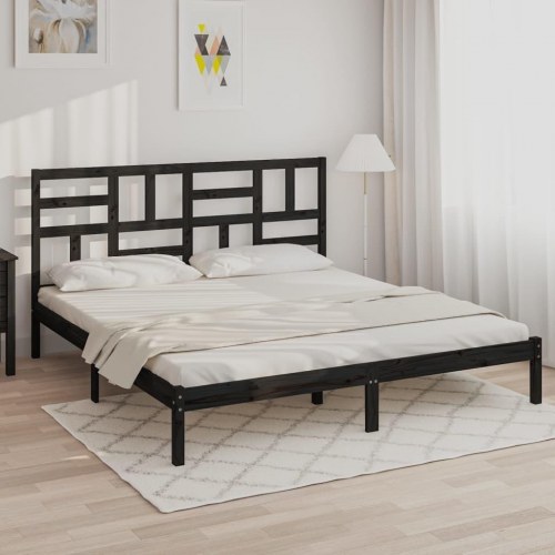 Sengeramme 200x200 cm massivt træ sort