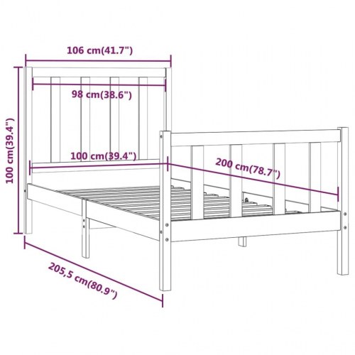 Sengeramme 100x200 cm massivt træ sort