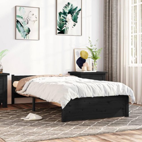 Sengeramme 90x200 cm i massivt fyrretræ - sort