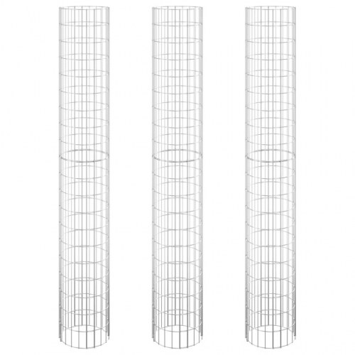 Gabion-højbede 3 stk. Ø30 x 200 cm - galvaniseret stål