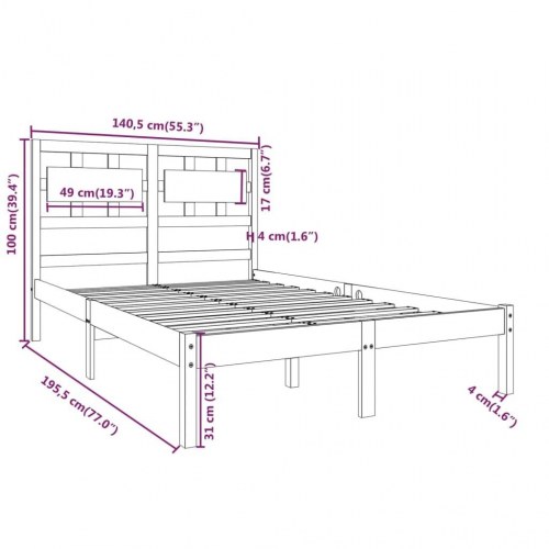 Sengeramme 135x190 cm dobbelt massivt fyrretræ hvid