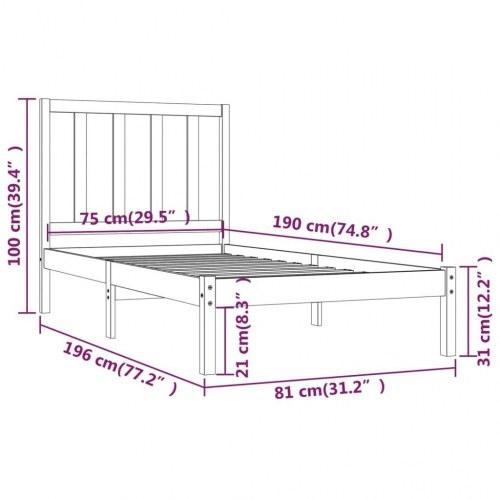 Sengeramme 75x190 cm Small Single i massivt fyrretræ - hvid