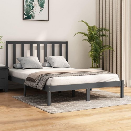 Sengestel 135x190 cm Double massivt fyrretræ grå