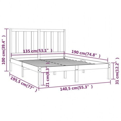 Sengestel 135x190 cm Double massivt fyrretræ grå