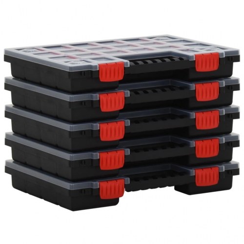 Sortimentbokse 5 stk. med justerbare rum - 34,5 × 25 × 5 cm, polypropylen