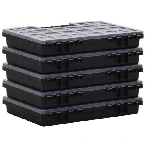 Sortimentbokse 5 stk. med justerbare rum - 34,5 × 25 × 5 cm, polypropylen