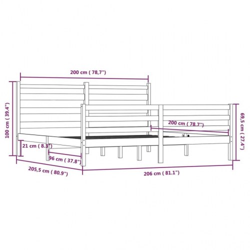 Sengeramme 200x200 cm massivt fyrretræ hvid