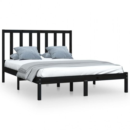 Sengeramme i massivt fyrretræ 140 x 190 cm - sort