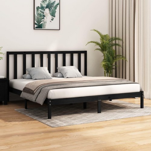 Sengeramme 200 x 200 cm i massivt fyrretræ - sort