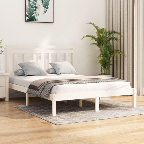 Sengeramme 135x190 cm dobbelt massivt fyrretræ hvid