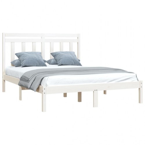 Sengeramme 135x190 cm dobbelt massivt fyrretræ hvid