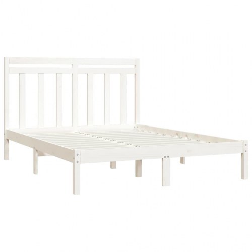 Sengeramme 135x190 cm dobbelt massivt fyrretræ hvid