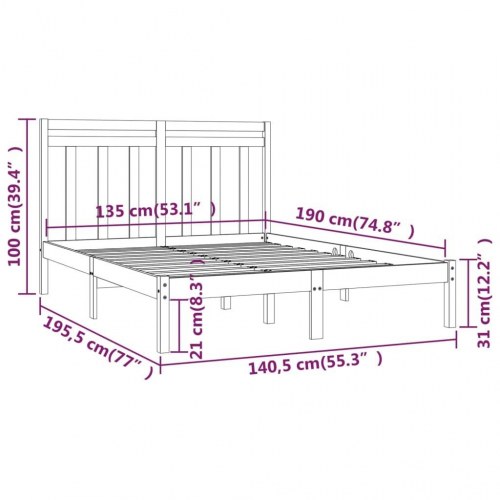Sengeramme 135x190 cm dobbelt massivt fyrretræ hvid