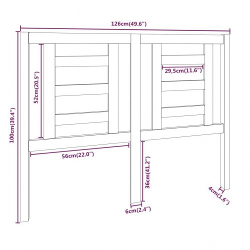 Sengegavl 126×4×100 cm i massivt fyrretræ - hvid