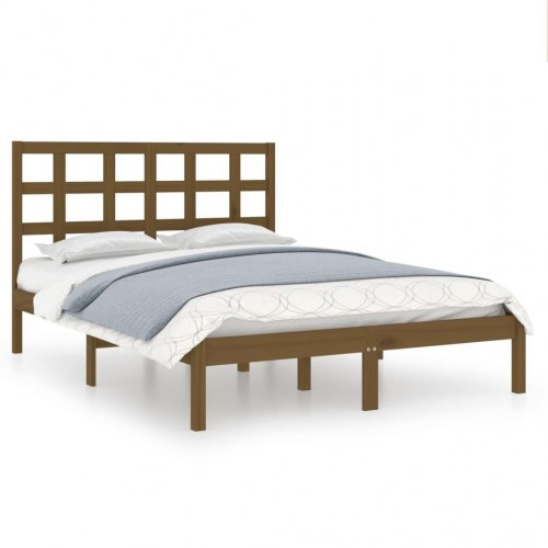 Sengeramme 200x200 cm massivt træ gyldenbrun