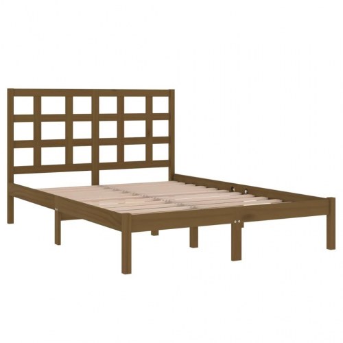 Sengeramme 200x200 cm massivt træ gyldenbrun