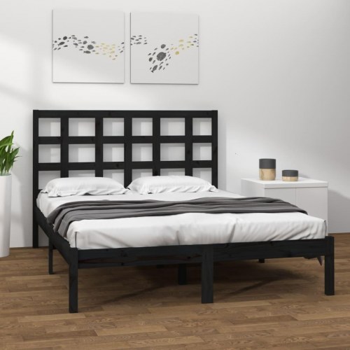 Sengeramme 200x200 cm i massivt fyrretræ - sort