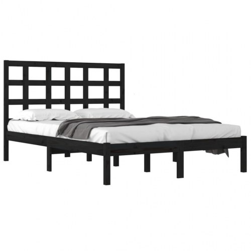 Sengeramme 200x200 cm i massivt fyrretræ - sort