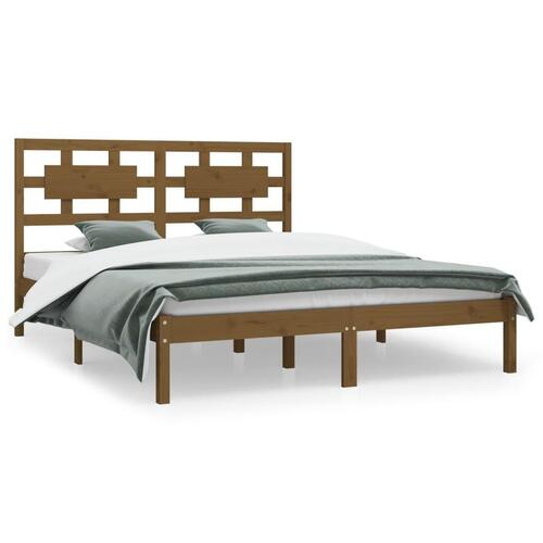 Sengeramme 140x200 cm massivt fyrretræ gyldenbrun