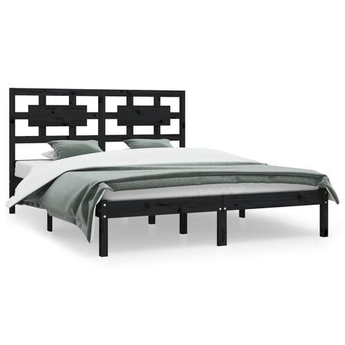 Sengeramme 140x200 cm massivt fyrretræ sort