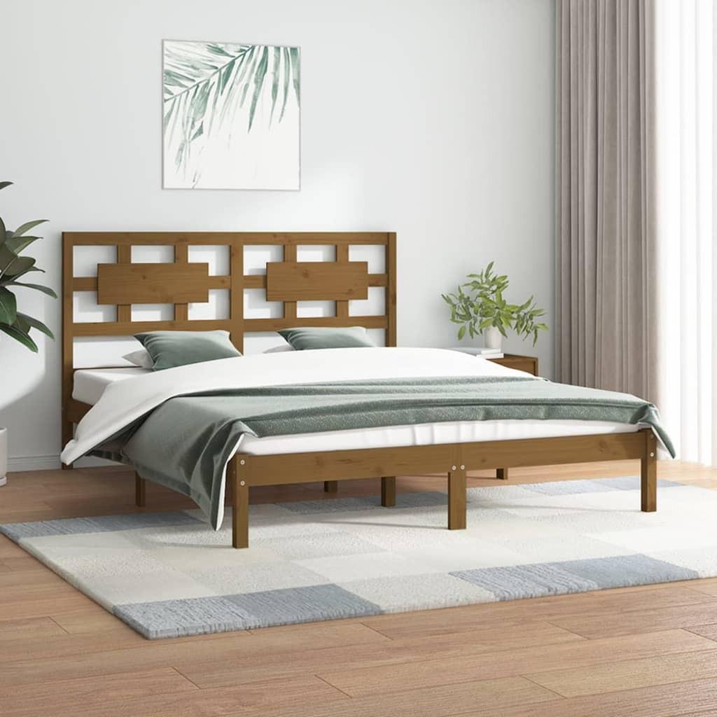 Sengeramme 150x200 cm King Size massivt fyrretræ gyldenbrun