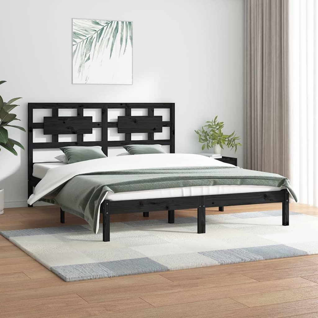 Sengeramme 150x200 cm King Size massivt fyrretræ sort