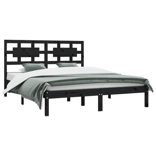 Sengeramme 150x200 cm King Size massivt fyrretræ sort