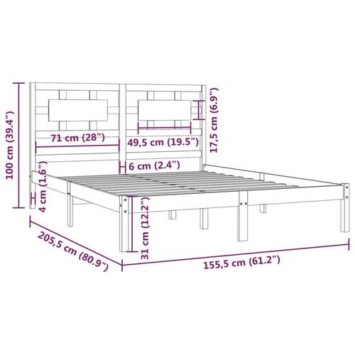 Sengeramme 150x200 cm King Size massivt fyrretræ sort